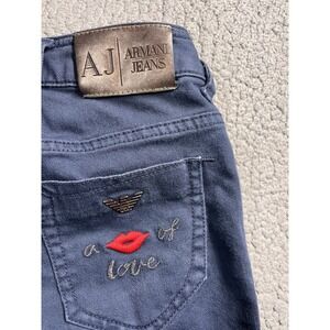 Armani Jeans A Kiss of Love Embroidered Dark Wash Skinny Jeans Size EU 24 USA 0